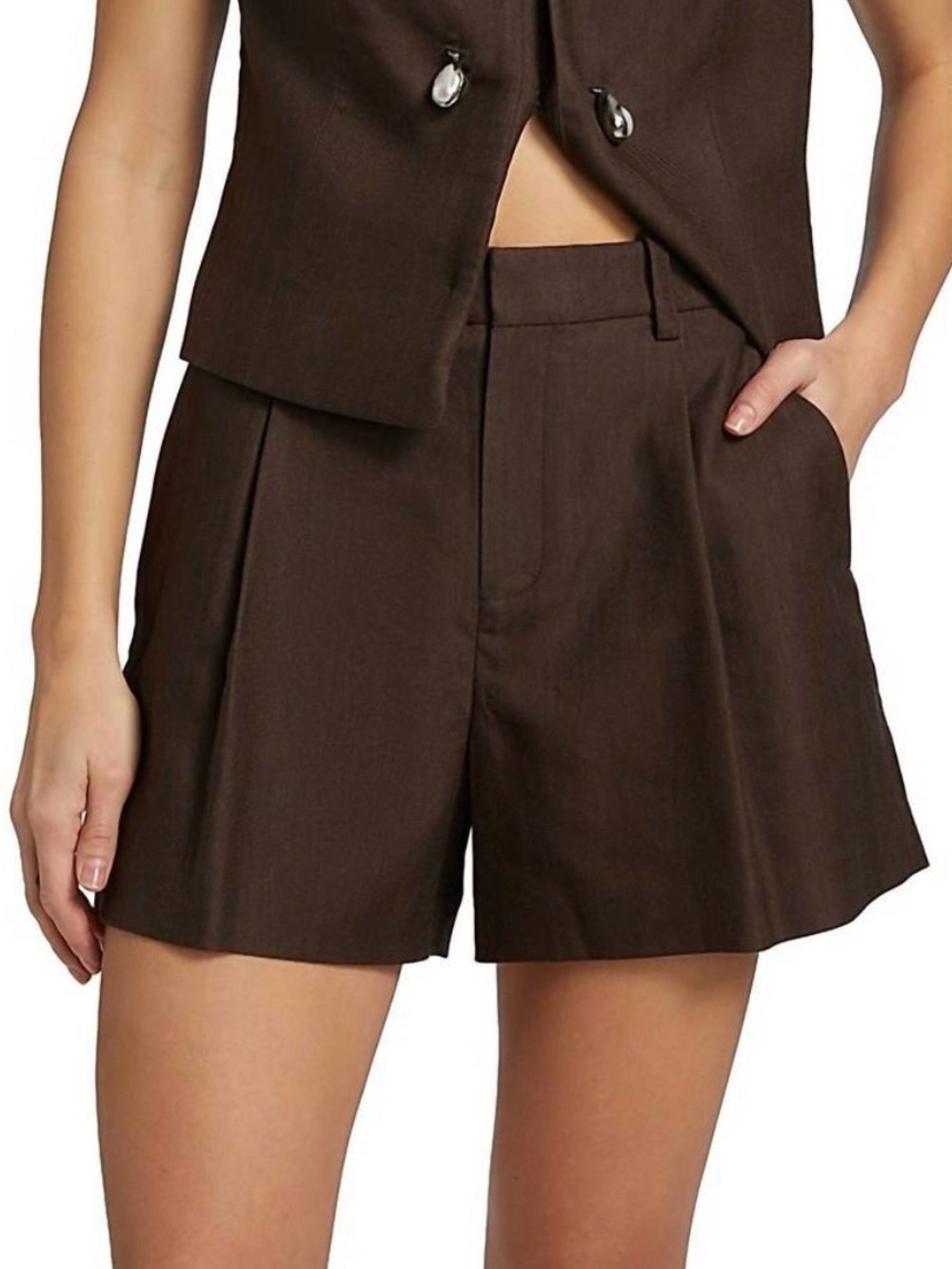 NWT A.L.C. $395 Charles Tailored Dark Brown Pleated Shorts Size 4